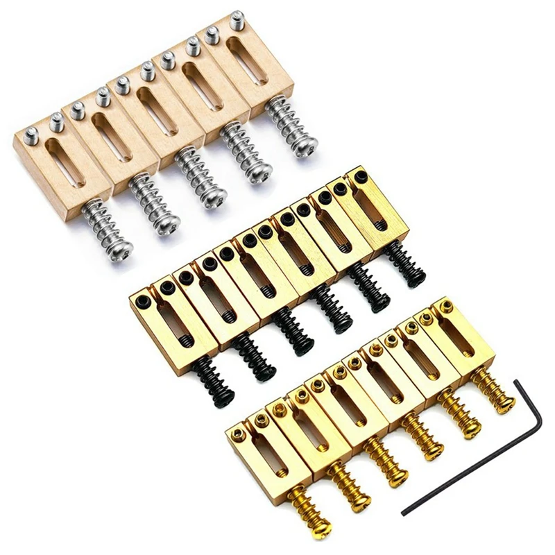 6 Set Bridge Saddle for Solid Brass Electric Guitar Bridge Bridge Code String Pull String Code String Saddle (Gold)