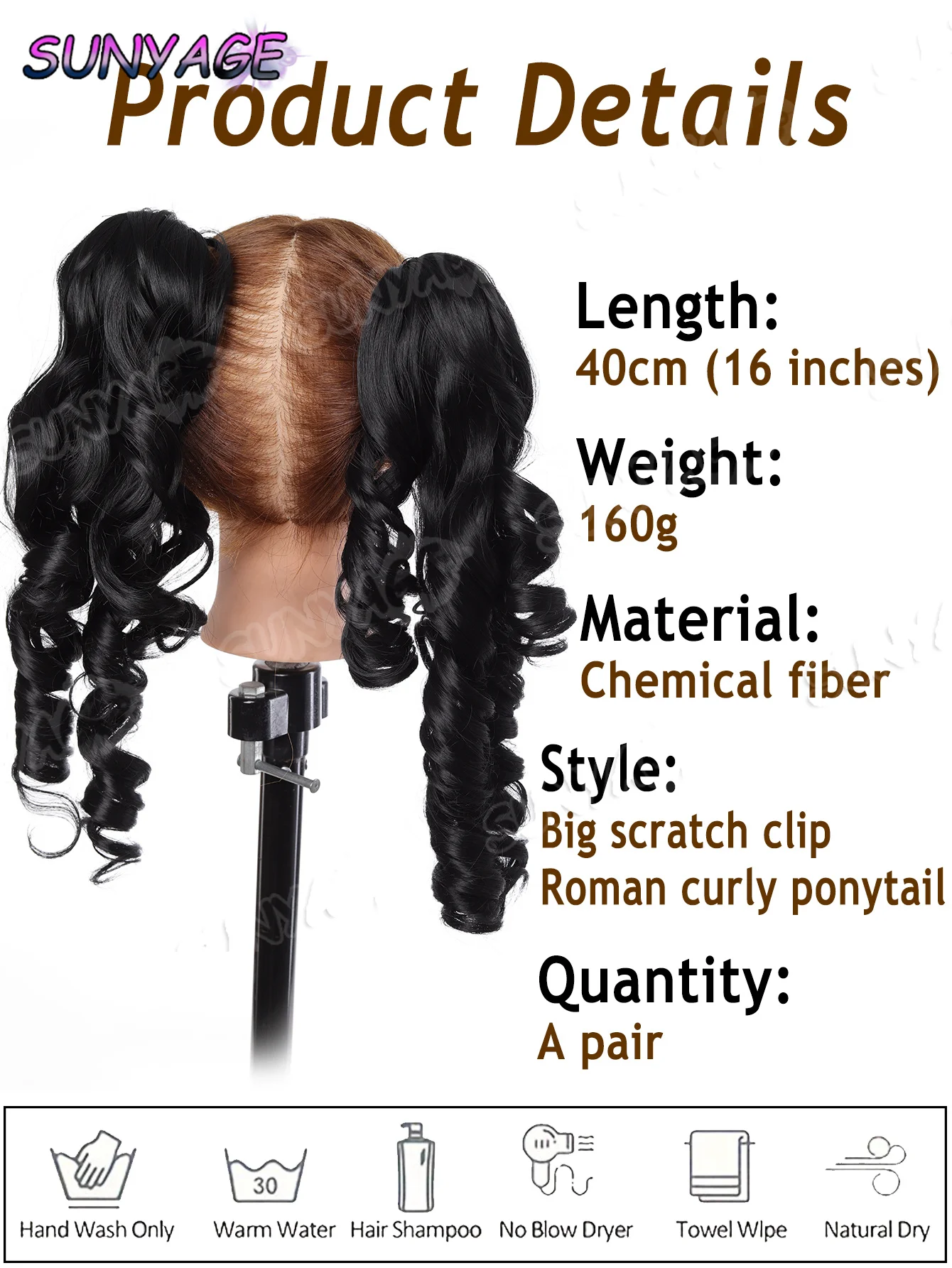 Sunyage lolita acessórios romano rolo aperto duplo rabo de cavalo peruca sintética versátil boneca sentir duplo rabo de cavalo rolo peruca