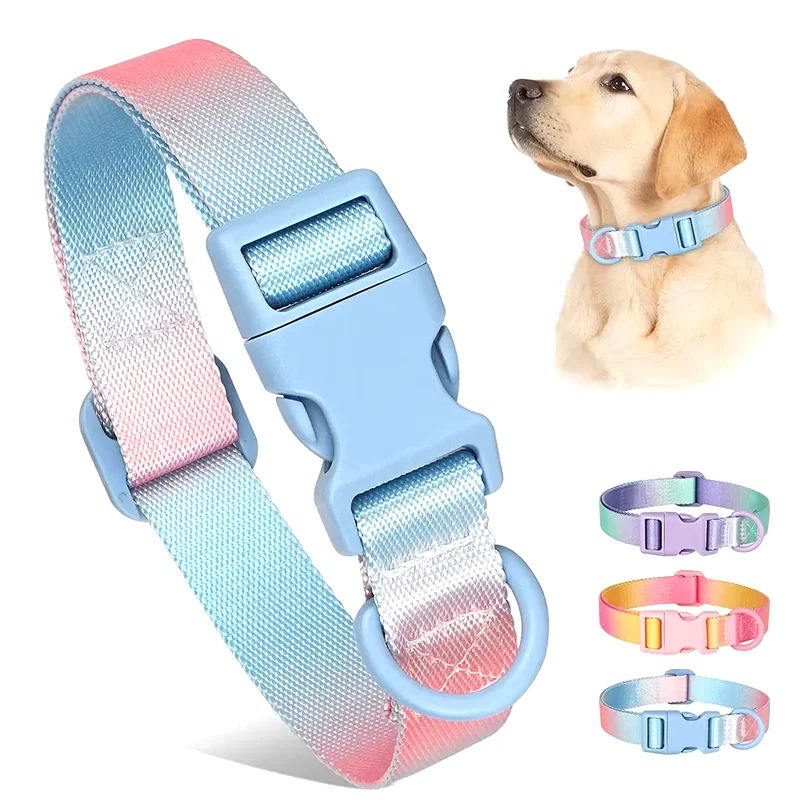 

Adjustable Nylon Dog Collar Cat Small Dog Collars Gradient Pet Necklace Fashion Collars Accessories for Small Medium Large Dogs