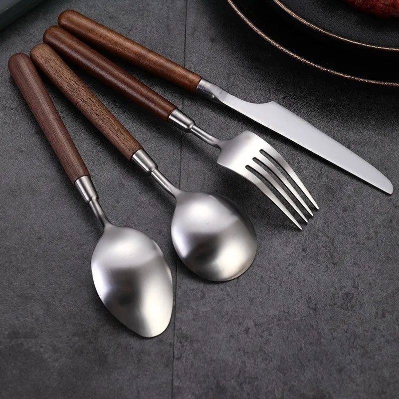 

Stainless Steel Knife Fork Spoon Walnut Handle Western Tableware High-value Japanese Retro Wooden Handle Tableware