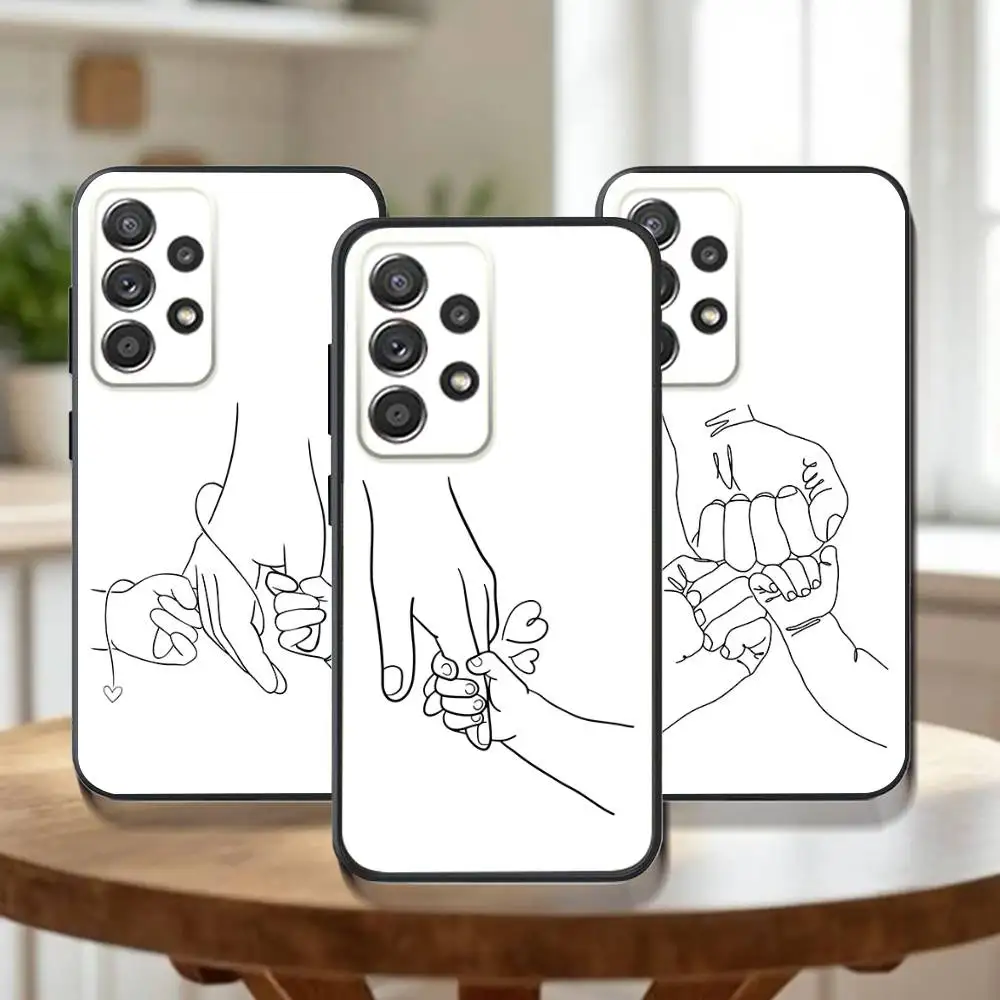 

Mom Daughter Son Dad Hold Hands Phone Case For Samsung Galaxy A73,31,32,72,41,53,52,71,22,5G,Note,J7,8,9 Soft Black Cover
