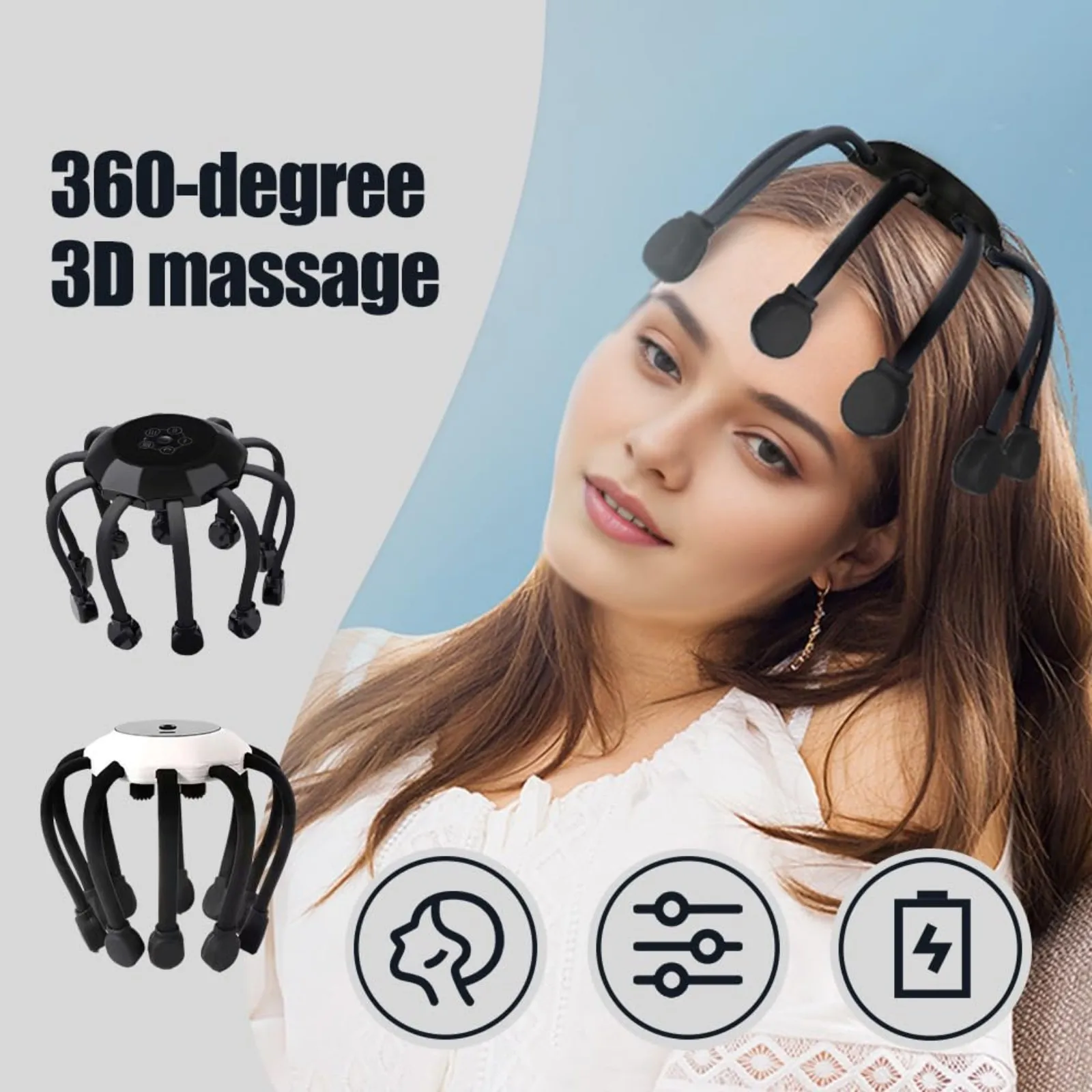 

Массажер с восемью когтями осьминога, зарядка через USB, терапевтическая подушечка для царапин, электрический массажер для головы, терапевтический электрический массажер для кожи головы