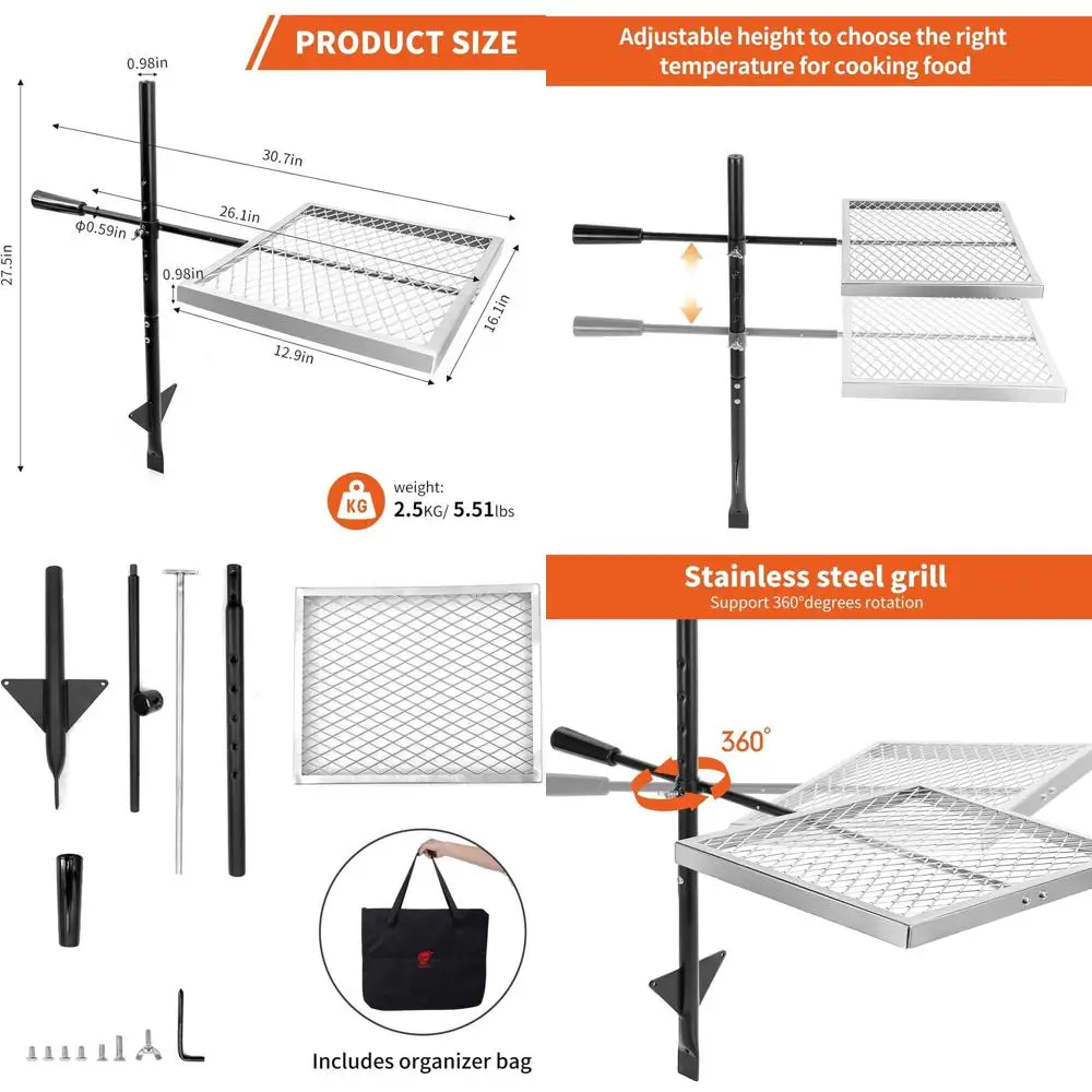 

360° Rotatable Open Fire Grill Grate for Outdoor Cooking and Camping Adventures