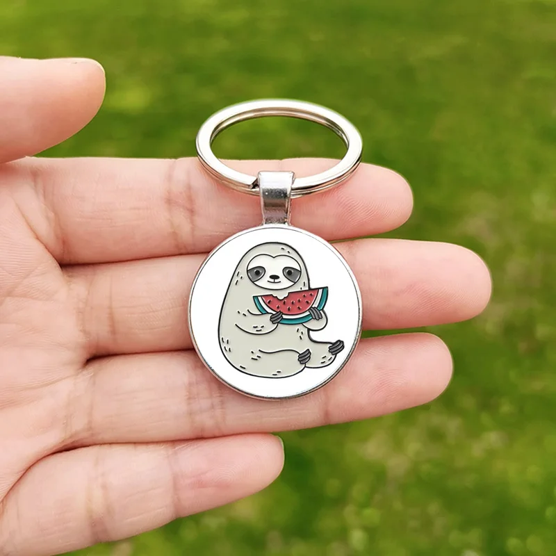 Sloth Keychain Pendant Cartoon Swimming Climbing Tree Watermelon Sloth Cute Kids Keychains Women Key Ring Holder Gift