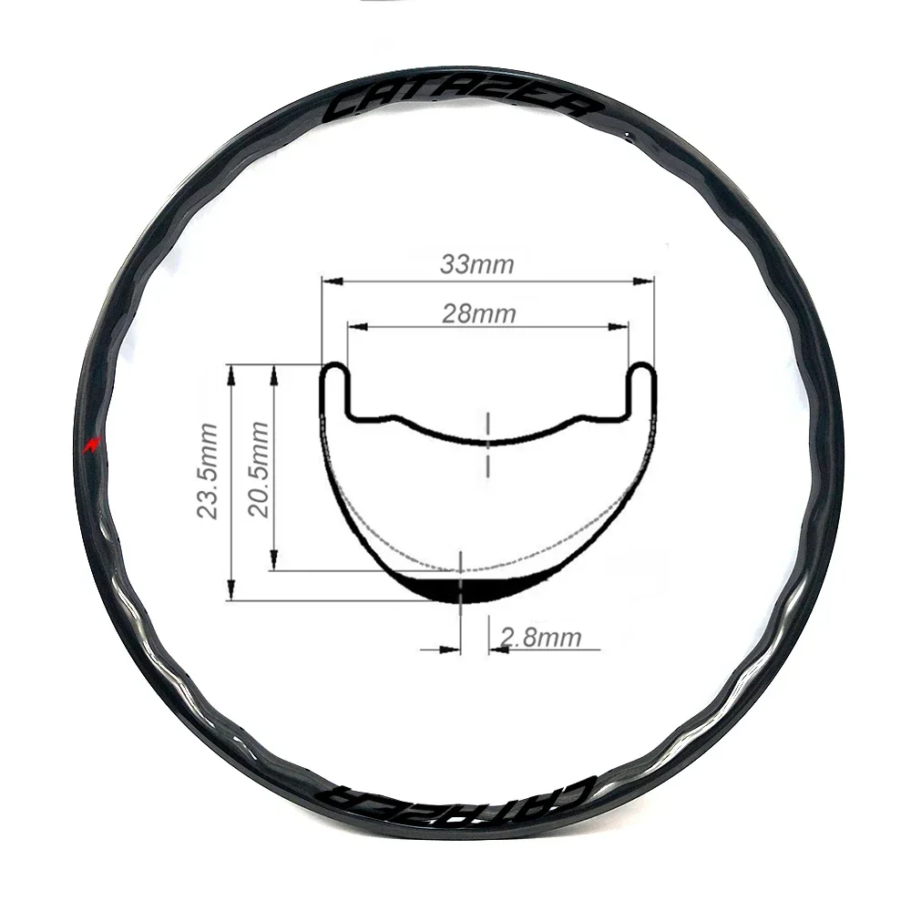 CATAZER 29er Carbon MTB Rim 33x23.5mm Asymmetric Bicycle Carbon Rim Hookless Tubeless MTB Rim for Carbon XC Wheels