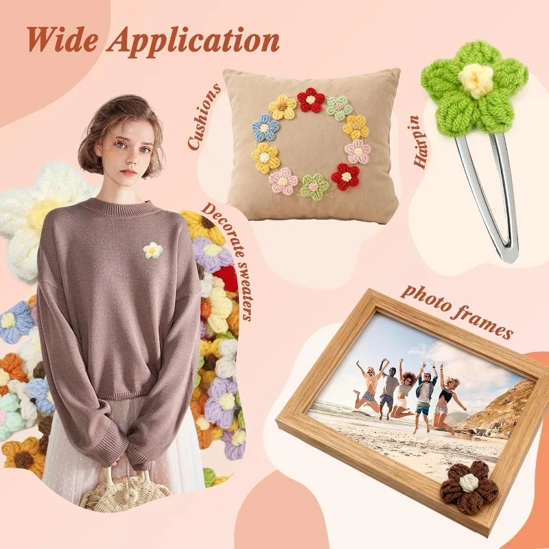 30 Stück künstliche handgestrickte Blumenapplikationen zum Aufnähen für Kleidung, Hüte, Basteln, DIY, Haarspange, Hochzeitshüte, Heimdekoration, Zubehör – Detail 9