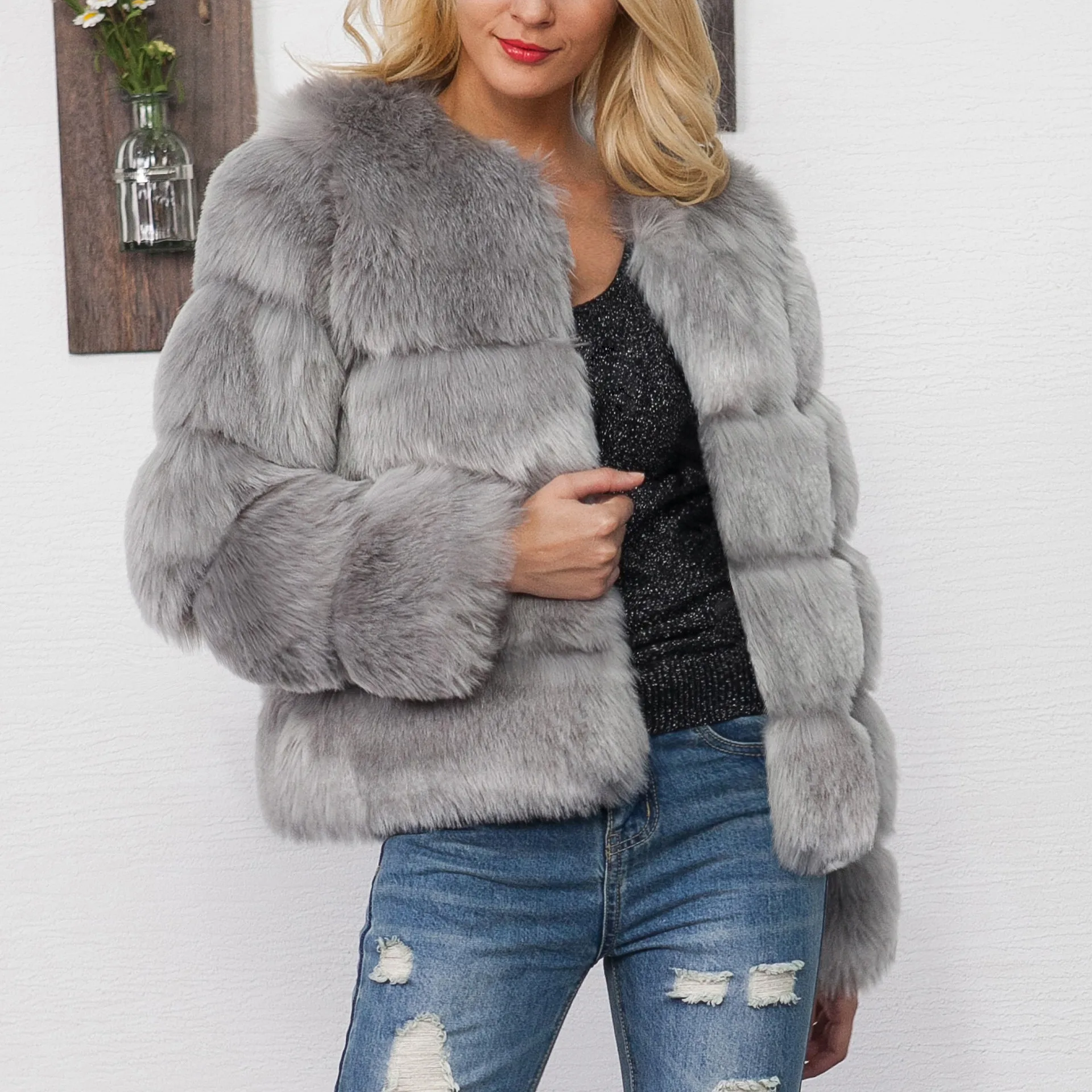 Manteau Court Fausse Fourrure Femme Hiver - alternate angle