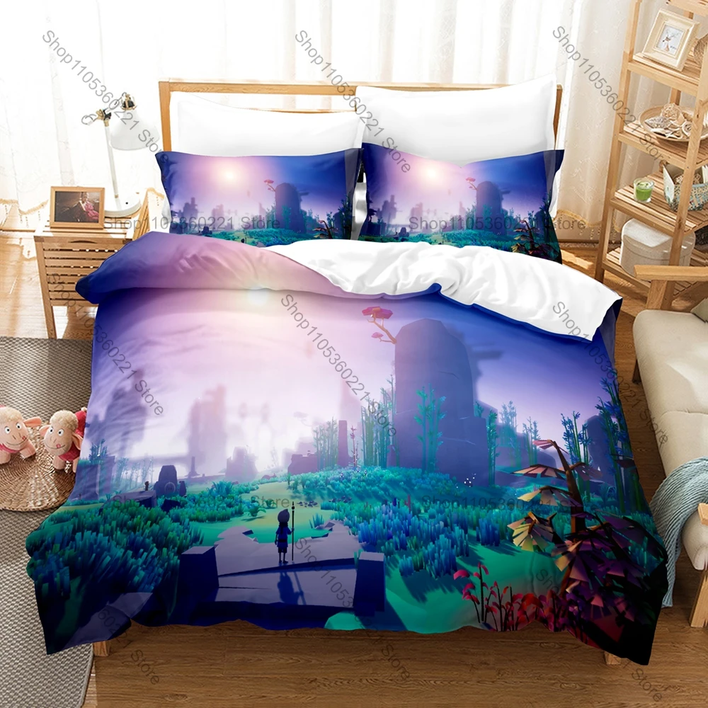 Cool Omno Game Themed Bedding Set, Duvet Cover + 2 Pillowcases Mystical Scenery Pattern for Home & Dorm Use