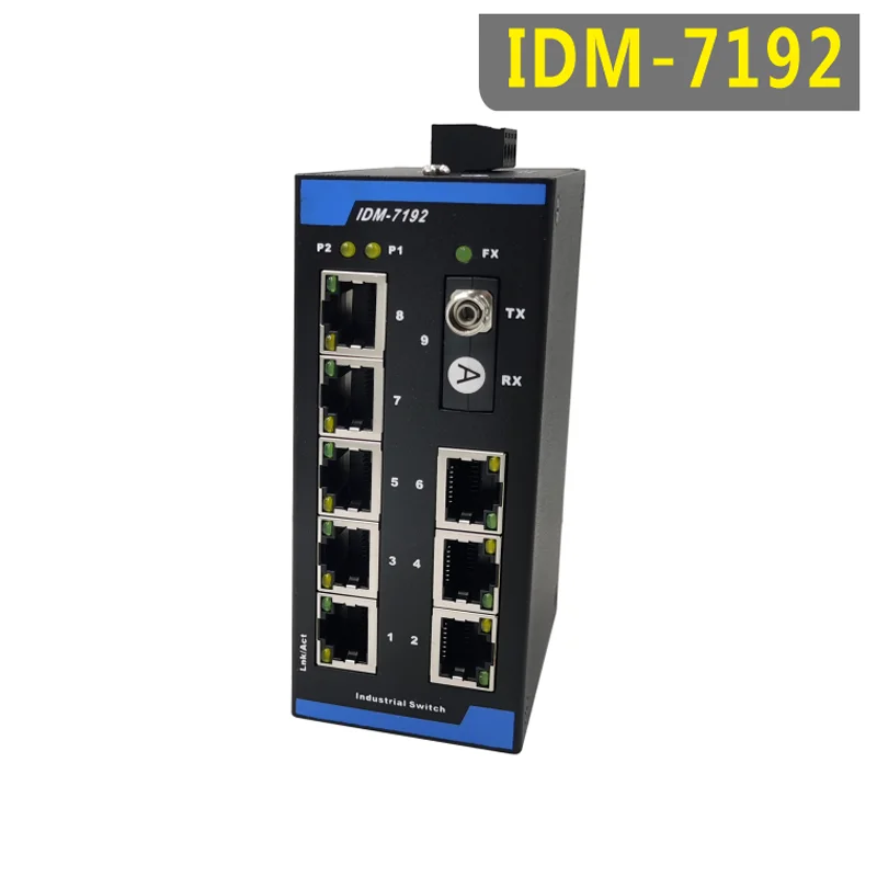 Interruptor Ethernet Industrial, Trilho DIN, Transceptor de Fibra Elétrica, 1 Óptico 8, 100m, IDM-7192-FC1, 9-Port