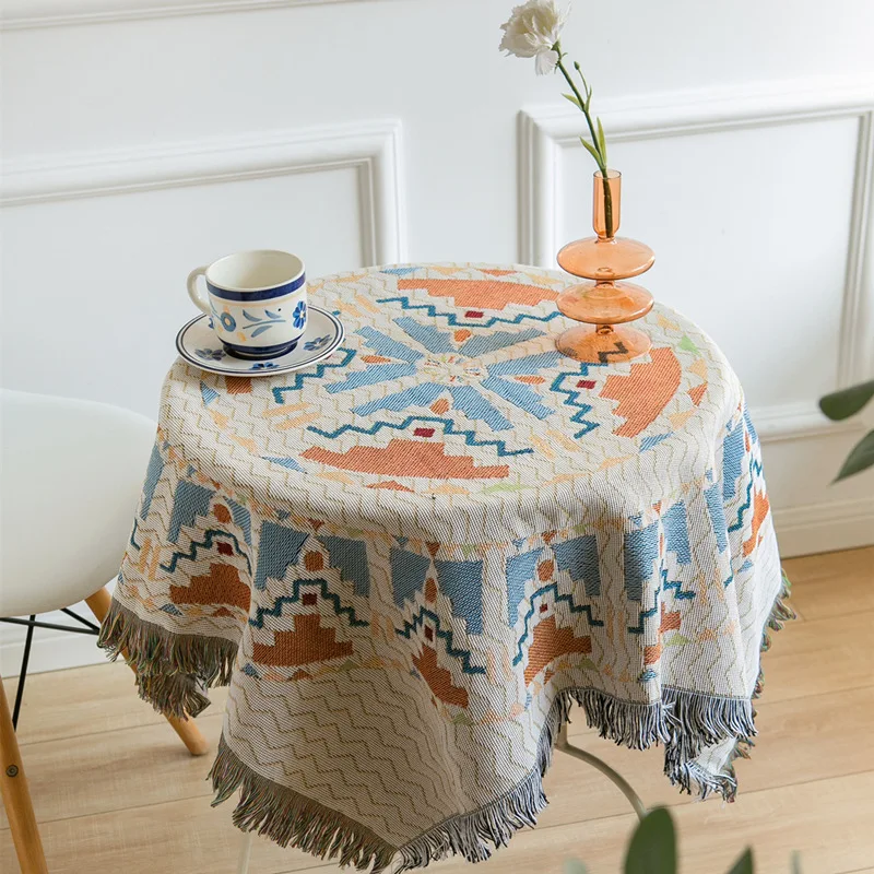 0374 Pastoral high-grade tablecloth cotton and linen dining table bedroom fabric round table coffee table rectangular tablecloth