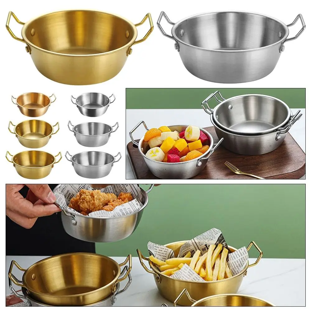 1Pcs with Handle Stainless Steel Bowl Food Serving Korean Cuisine Rice Bowls Kitchen Tableware Gold Silver Sauce Seasoning Dish