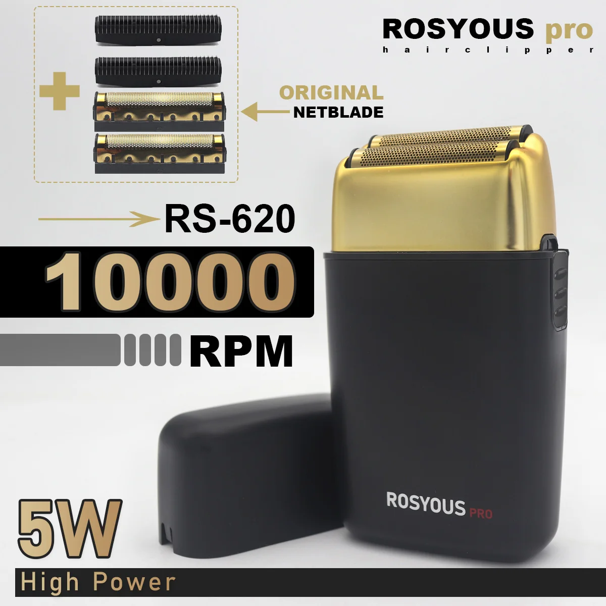 ROSYOUS Elektrischer Bart für Herren, RS-620, 10.000 U/min, Doppelfolien-Haarschneider, professionelle Haarschneidemaschine, Friseurschneidemaschine