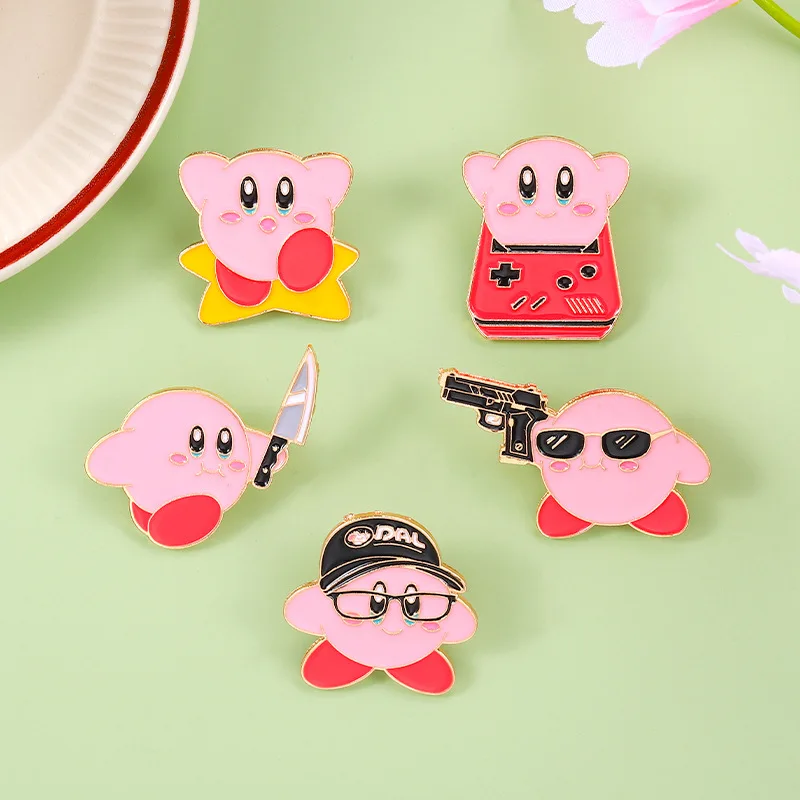 Broche de Kirbies de juegos de Anime, alfileres de esmalte de Metal, insignia en mochila, Jeans, ropa, alfileres de solapa, joyería de moda, regalo