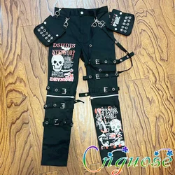 2024 Mens Kill Matt Punk Rock Japanese Jeans Rivet Pants Womens pocket Strap Skull Pattern men's trousers Men's Detachable pants