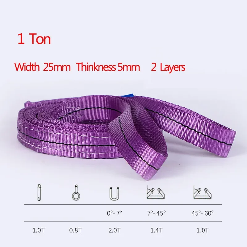 Flat Industrial Crane Lifting Sling Purple (WLL 1 Ton)  And Green (WLL 2 Ton) Length Lengthened 4m to 12m Hoisting Webbing Belt