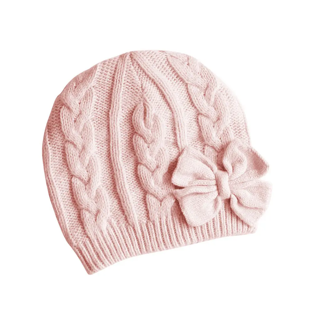 

Pink Bowknot Knitted Beanie Hat for Baby Kids Wool Infant Keep Warm Photo Props Stylish Soft Comfortable Breathable