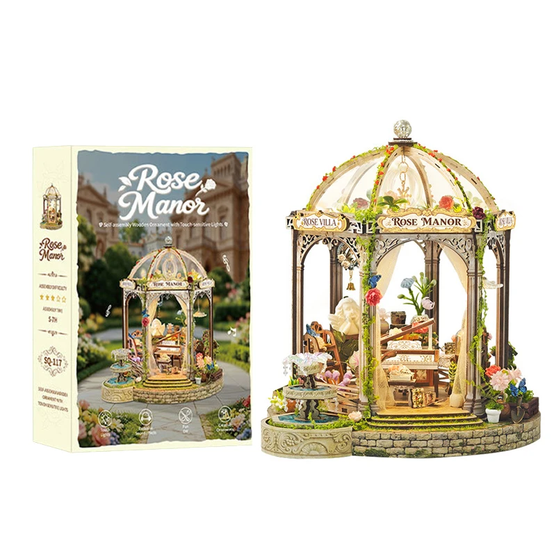 

DIY Wooden Miniature Model Kits Rose Manor Mini Casa 3D Puzzle Dollhouse With Furniture for Friends Birthday Gifts
