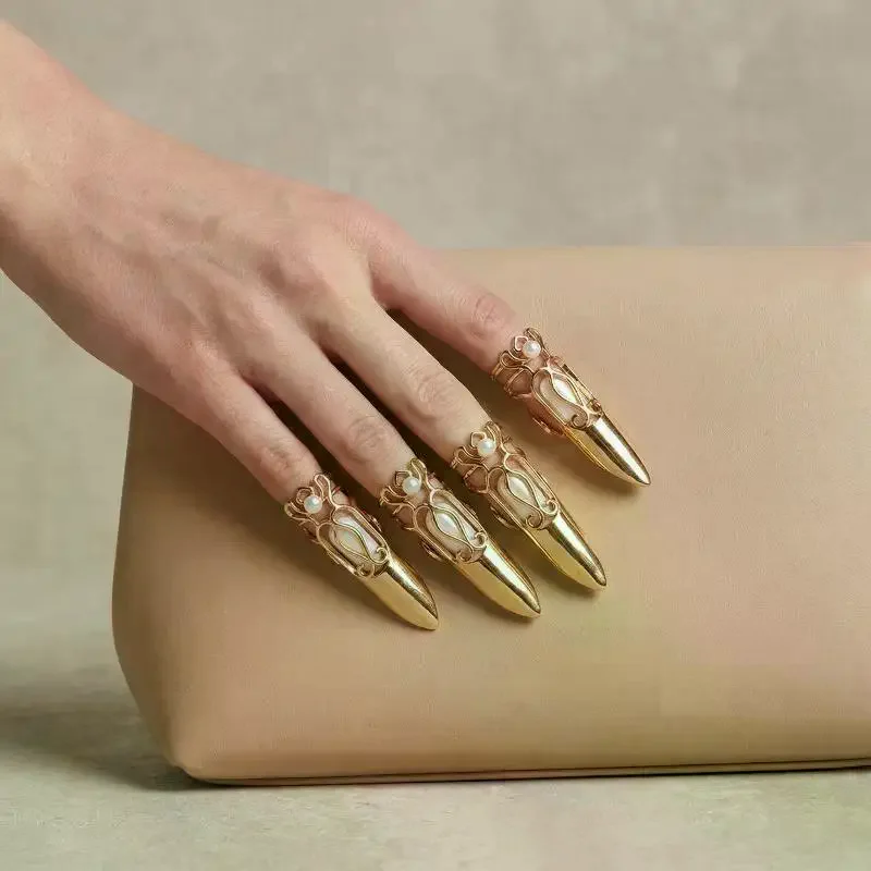 Set de 5 piezas de anillos para uñas, cubierta protectora diaria para la punta de los dedos, anillo de moda, joyería para uñas postizas de stiletto largo, regalo