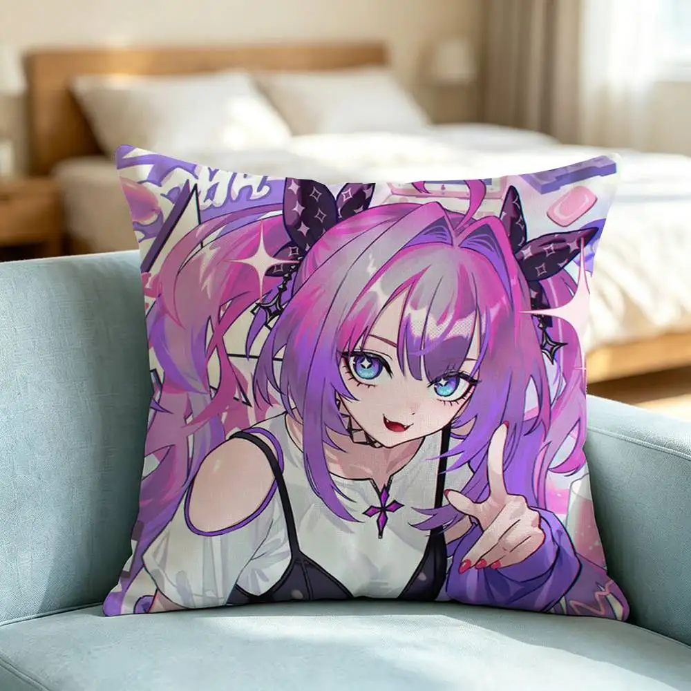 Vtuber P-Projekt M-Melody Pillow Case Square Double-Sided Sofa Cushion Cover Bedroom Bedside Pillow Gift