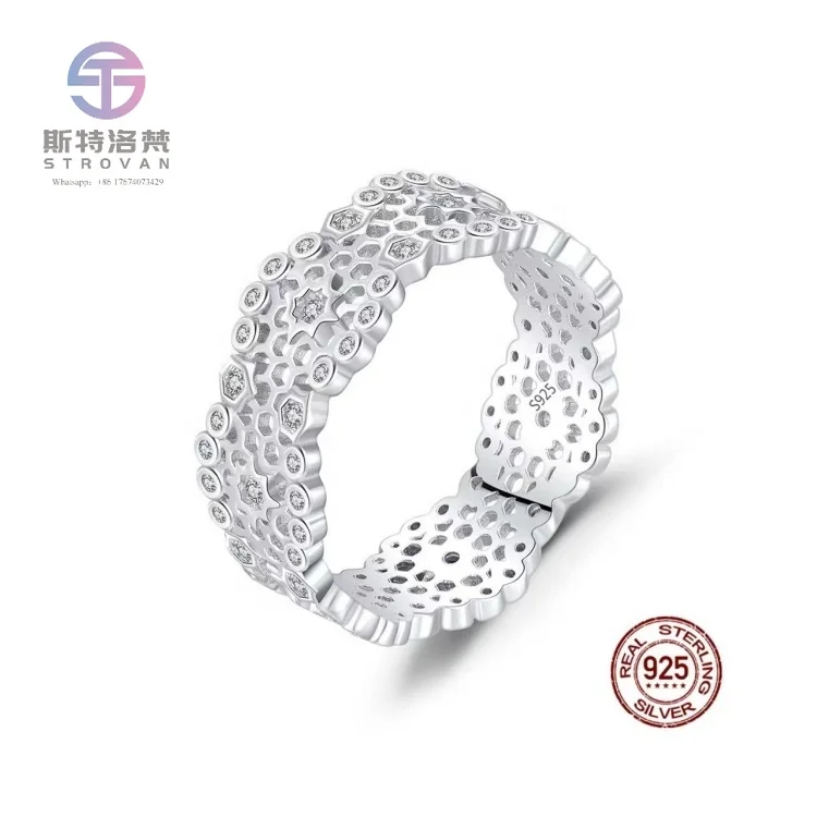 

Custom Lace Plata 925 Silver Hollow Cz Zircon Fine Jewelry Ring Engraved Fashion Ladies Casual Irregular Chunky Fingers Rings