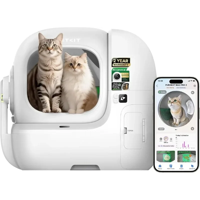 PETKIT Purobot Max Pro 2 AI-Camera Self Cleaning Cat Litter Box, Extra Large Opening 210° Wide Angle Lens Cat Facial Recognition