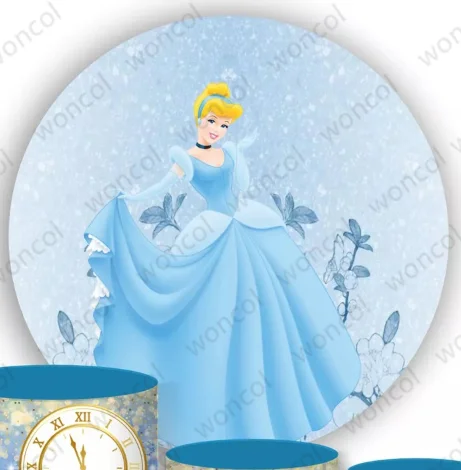 Cinderella Round Cover Baby Shower Backdrop Cinderella Glass Slipper Cylinder Cover 1st 2nd Princess Birthday Decor Prop