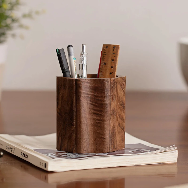 Chinese Brush Pen Holder Wood Desk Organizer Carved Chinese Brush Stand Artist Brush Pen Holder Calligraphy Desktop Wood Storage
