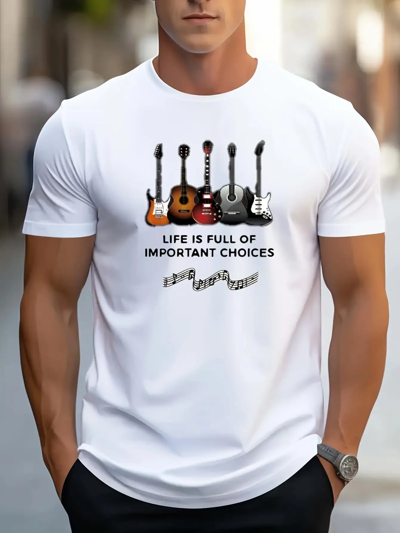 

"Life Is Full of Choices" Music Theme 3D Printed Quick Drying Breathable Sports Men Plus Size O Collar Cool Circle T-shirt