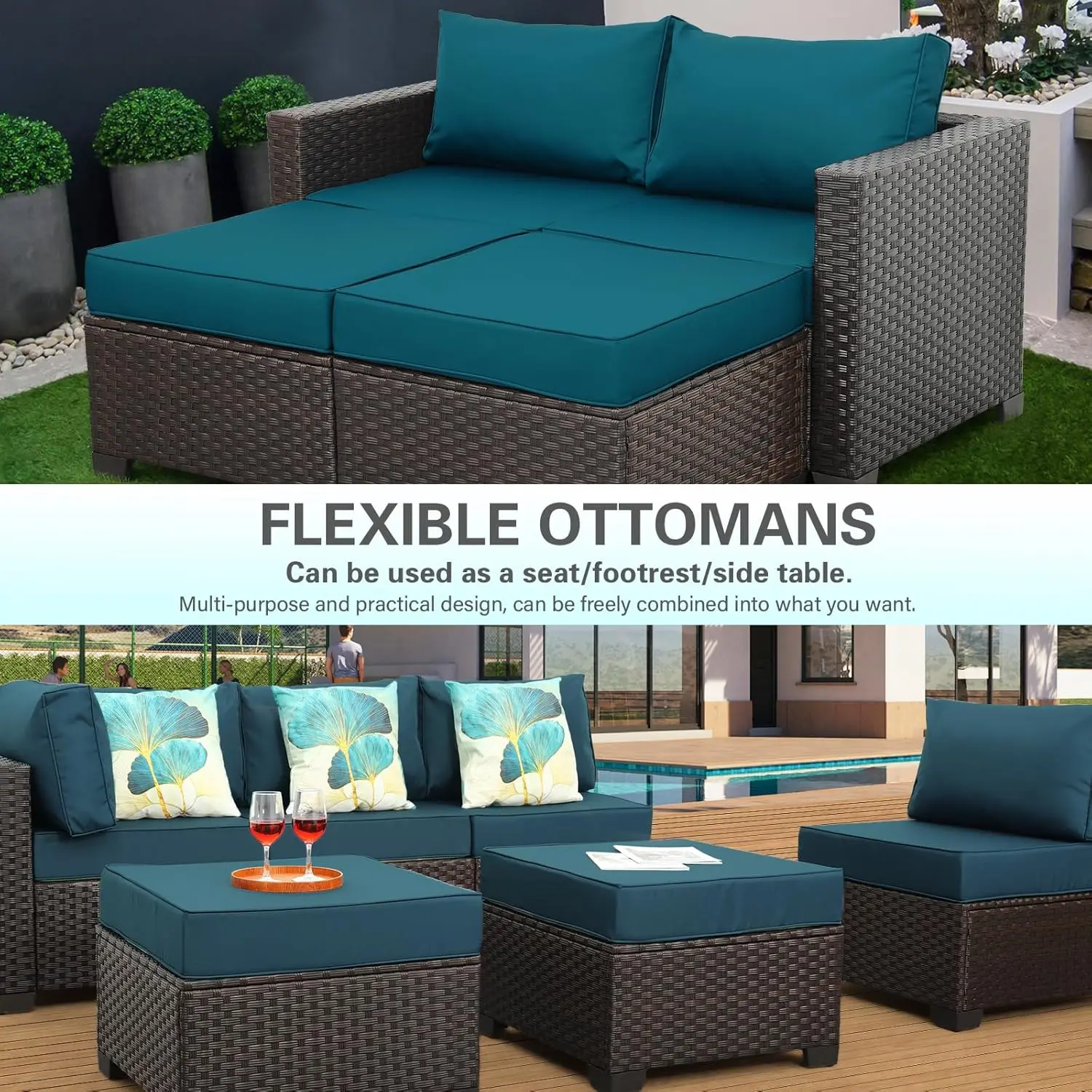 Outdoor Patio Dark Brown Rattan 7 Piece Sectional Furniture Set Pe Wicker Conversation Sofa With Gas Fire Pit Square Steel