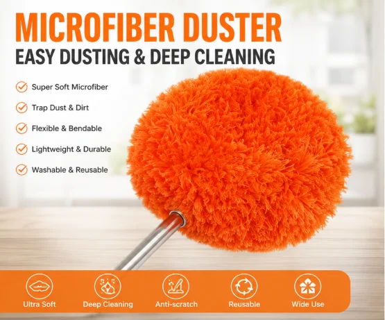 Telescopic Stainless Steel Duster with Ultra-fine Microfiber Head, Static Dust Catcher, Bendable for Ceiling Fans, High Furniture, Car, Spider Webs, Indoor & Outdoor Use for Bedroom Bathroom Kitchen view 2