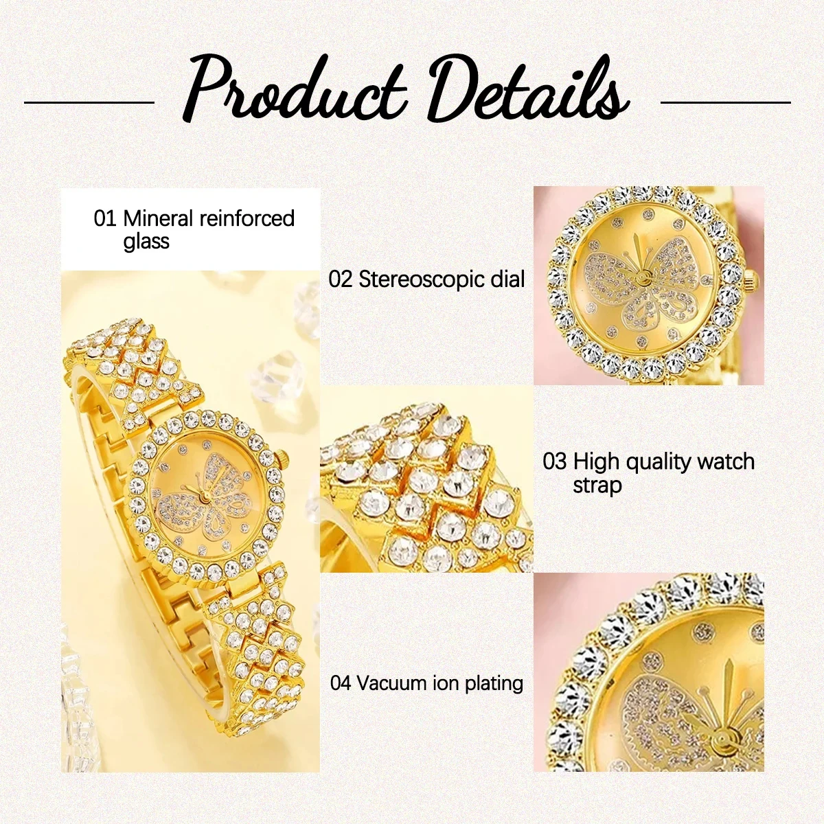 Women Butterfly Dial Watch Brand Design Female Clock Women Steel Bracelet Watch Quartz Luxury Fashion Set With Diamonds