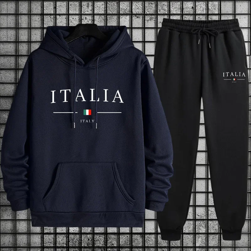 Модный мужской спортивный костюм, повседневные толстовки с принтом, уличная одежда для спорта на открытом воздухе, бега, мужская одежда, 2025 год, цельные толстовки, брюки