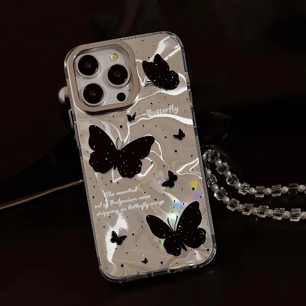 Black butterfly cute bow bracelet ins shiny blingbling protector shell for iphone 11 12 promax 13 14 15 pro max plus phone case