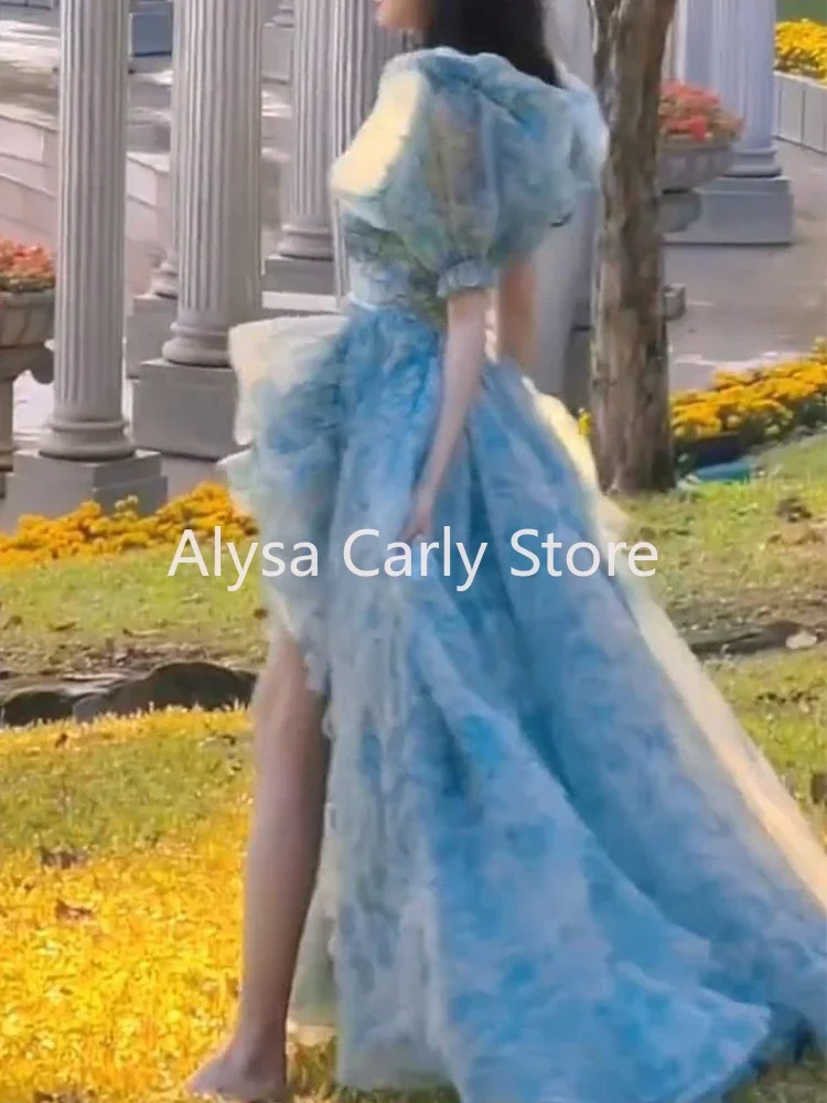 Elegant Princess Floral Midi Dress Women Puff Sleeve Casual Fairy Chiffon Dress 2025 Winter Evening Korean Party Lolita Dresses