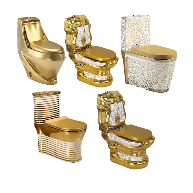 Golden ToiletLuxury Ceramic Golden One Piece Toilet Gold Plated Commode Modern Bathroom Egg Shaped Wc Toilet