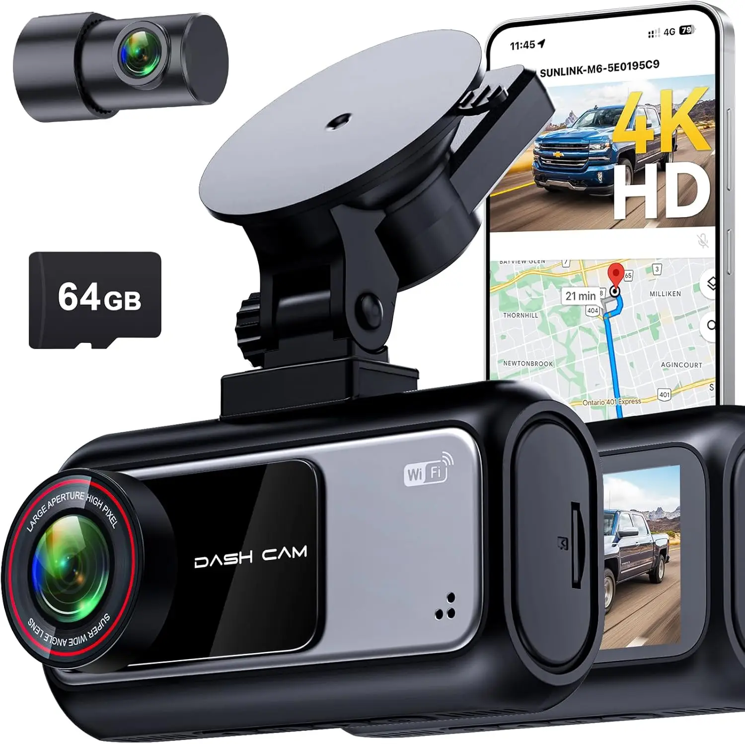 

Truck Dash Cam Dual Camera 4K Front and 2K Rear with Night Vision GPS WiFi - Easy Setup Clear Captures License Plates 72H