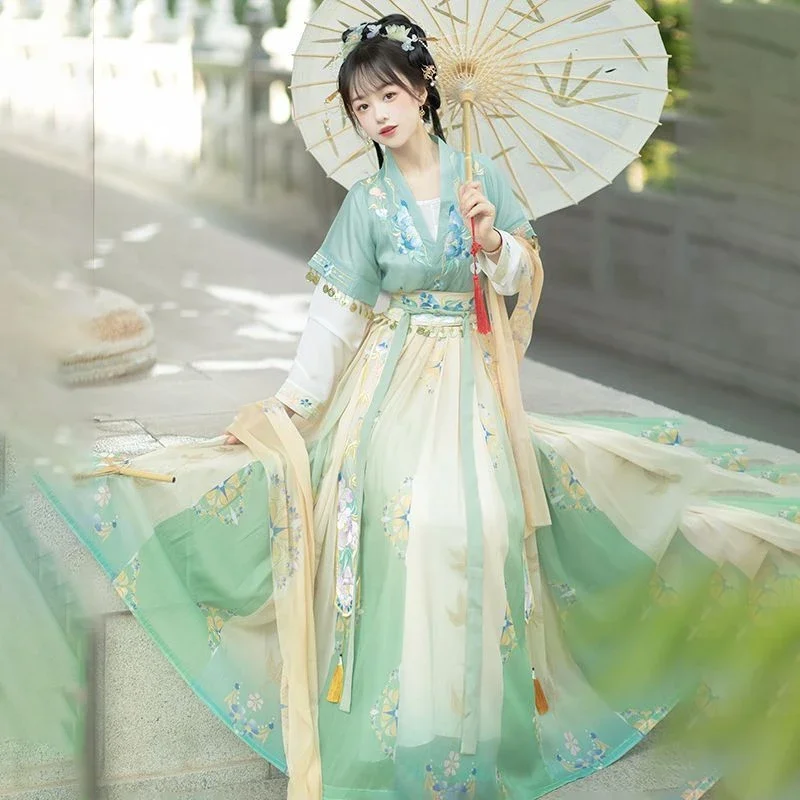 Vestido chinês hanfu para mulheres, antigos conjuntos tradicionais de hanfu, fantasia de carnaval, azul roxo e verde, vestido de dança