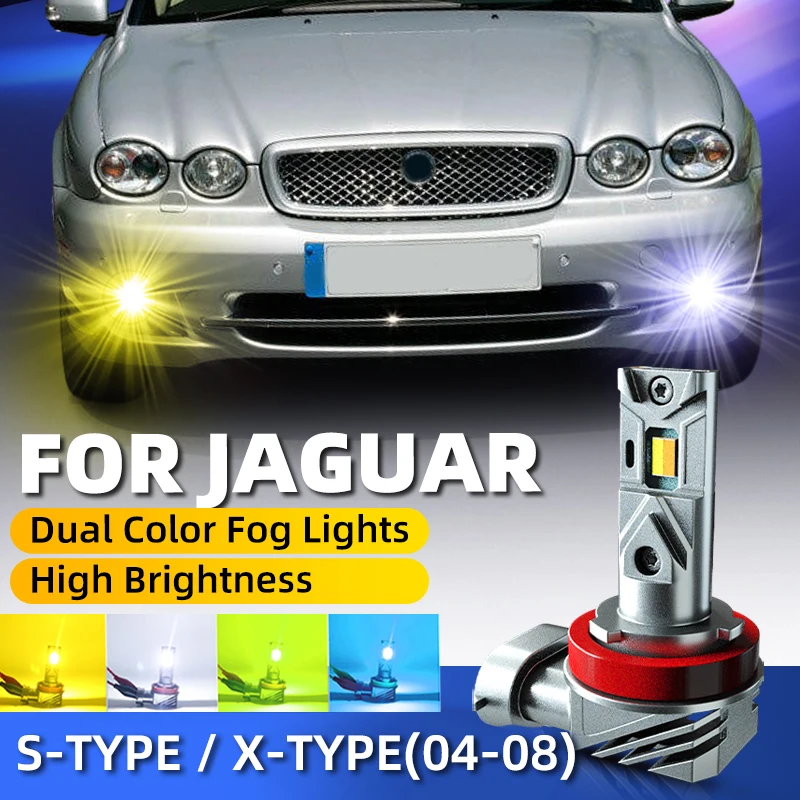 2pcs Car LED Front Fog Lights Bulbs Dual Colors Switchback White Yellow For Jaguar S TYPE X TYPE 2004 2005 2006 2007 2008 12v