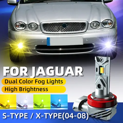 2 uds bombillas LED para luces antiniebla delanteras de coche colores duales Switchback blanco amarillo para Jaguar S TYPE X TYPE 2004 2005 2006 2007 2008 12v