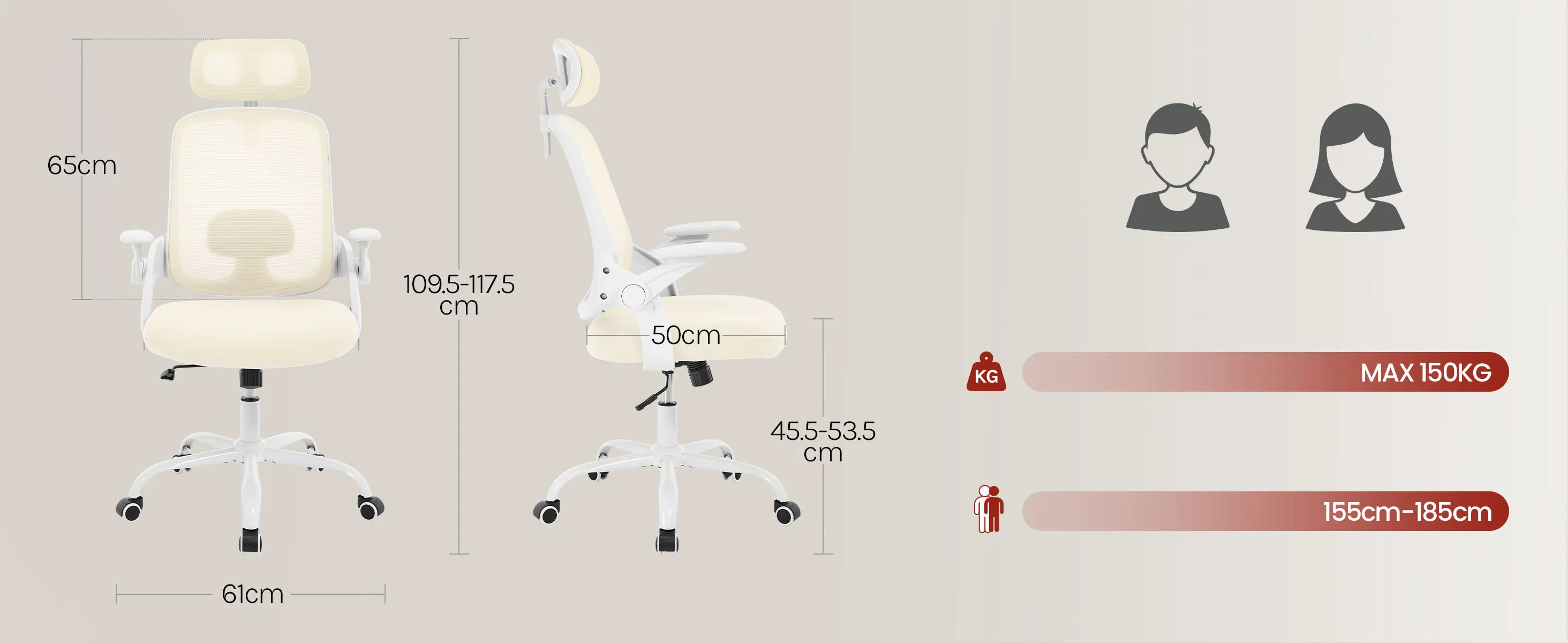 WOLTU Ergonomischer Bürostuhl aus Netzstoff, anhebbarer Gaming-Stuhl, drehbarer Computerstuhl mit Kopfstütze, verstellbare Lendenwirbelstütze, hohe Rückenlehne – Detail 13