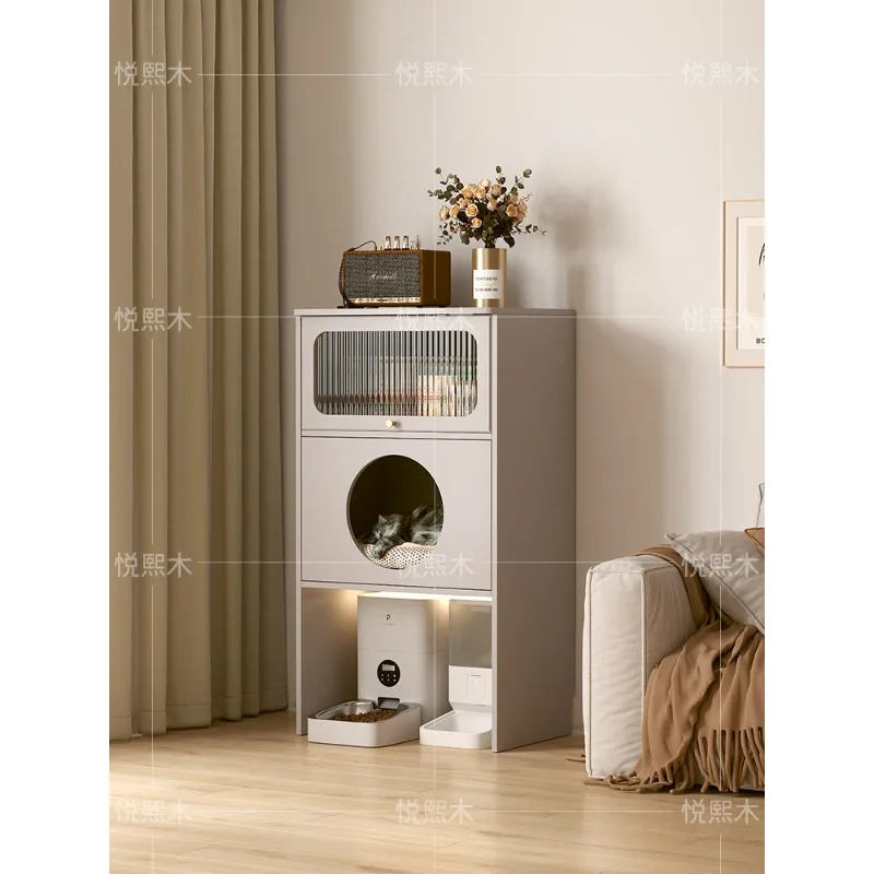 Solid wood cat nest, locker, pet cat litter box, storage cabinet above the household balcony, dust-proof storage by the sofa