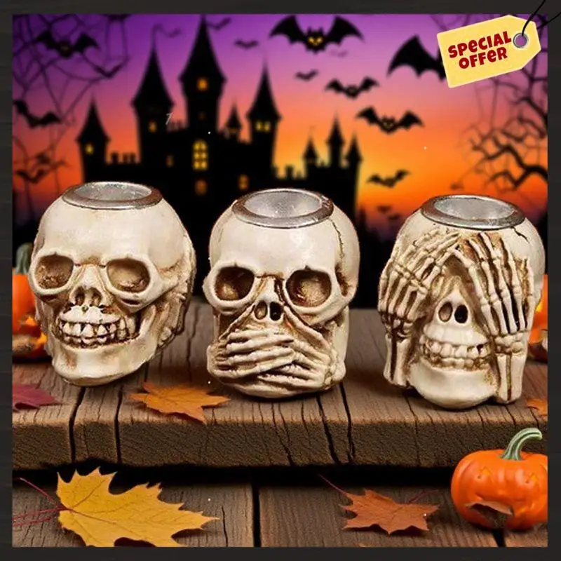 24-Hour Delivery Halloween Table Decor Centerpiece Candlestick Resin Skull Candle Holder, Spooky Creepy Crafts