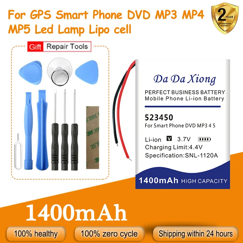 High Quality 1400mAh 523450 503450 Battery  For GPS Smart Phone DVD MP3 MP4 MP5 Led Lamp Lipo cell Send Accompanying Tool