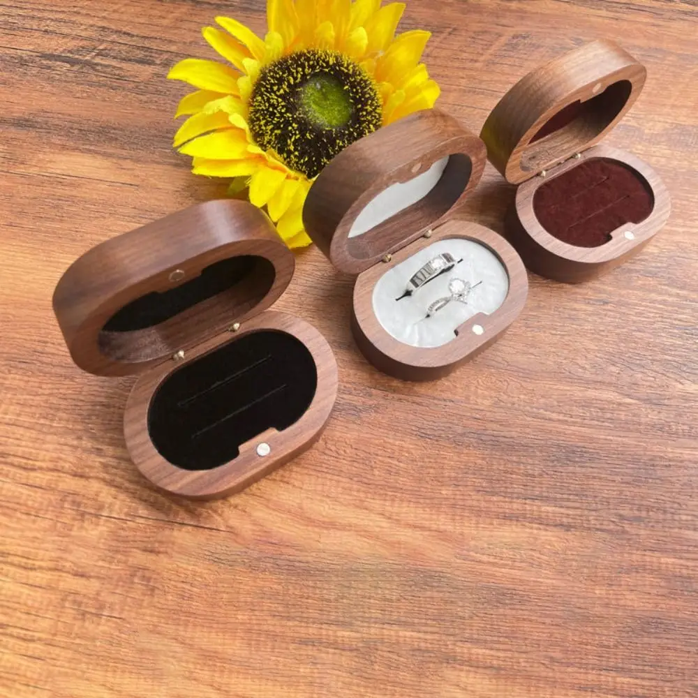 

Простая коробка для обручальных колец ручной работы, деревянная коробка для колец с двойными слотами, портативная коробка для колец с магнитной застежкой, коробка для демонстрации свадебной церемонии