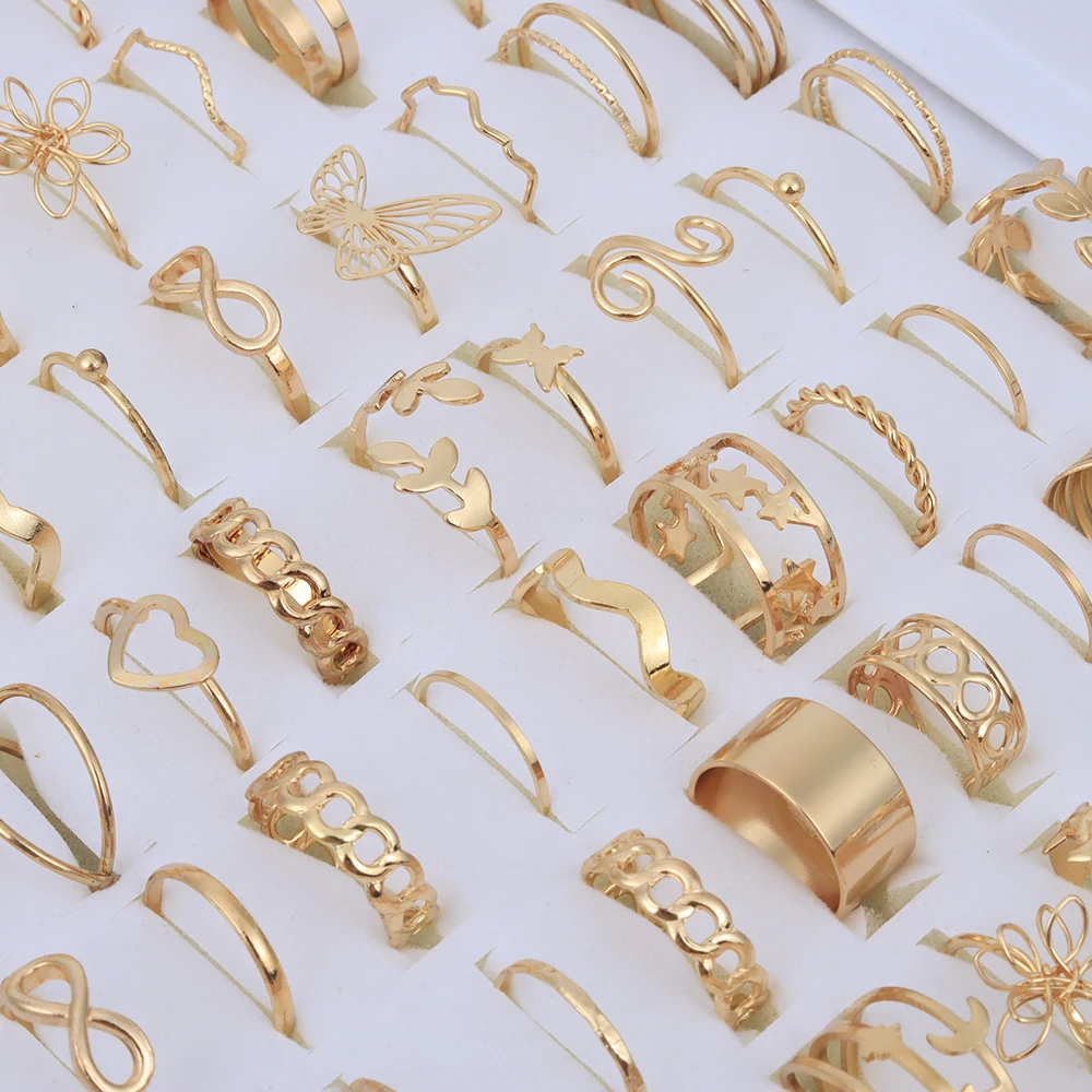 50 Pcs/Lot Hollow Pearl Vintage Butterfly Rings for Women Geometric Trendy Jewelry Accessories Party Gifts