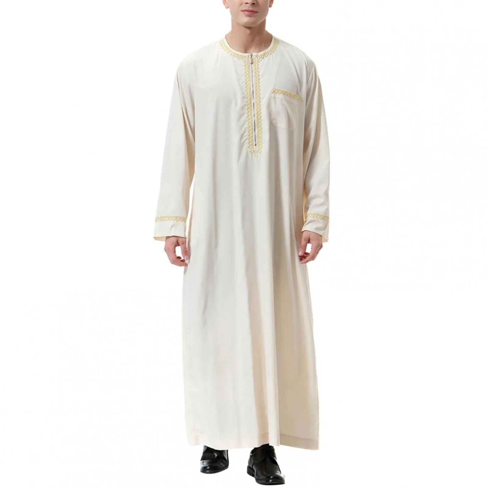 Film Men's Kaftan Robe Floor Length Dress Long Sleeve O-Neck Male Indian Style Thobe Casual Long Gown Shirt Halloween Outfits