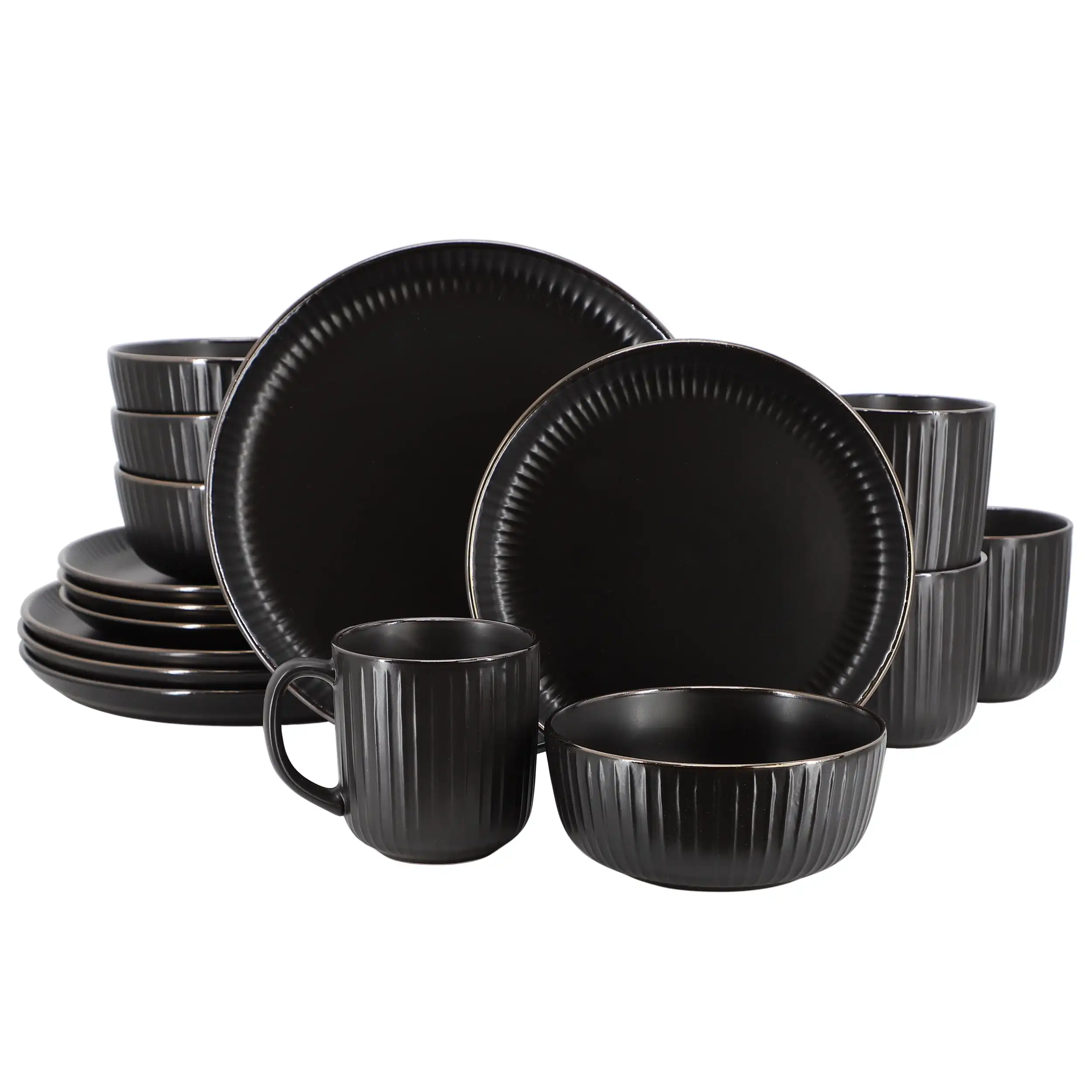 

Leo 16 Piece Stoneware Dinnerware Set in Black