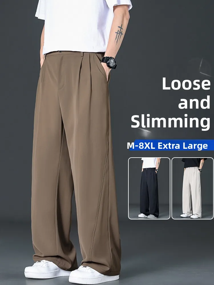 

Men's Summer Thin Qui Dry Ice Silk Casual Pants Drapey Loose plus Size Straight Leg Trousers Faionable Urban Sle Polyes...