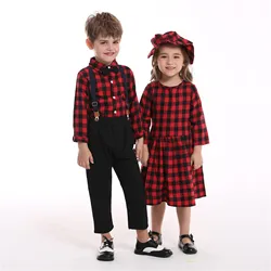 Toddler  Boy Christmas Outfit Baby Boys Dress Suit Plaid Shirt Pants Bowtie Formal Set Kids Boys Clothes Winter Festival Costume