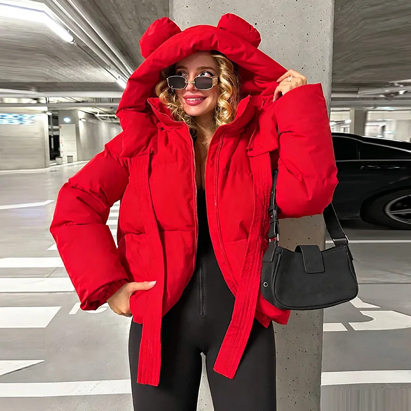 Modische Einfarbige Damen-Steppjacke mit Kapuze, Reißverschluss, Langen Ärmeln, Kurzer Schnitt, Locker Geschnitten, Schick, 2026 Herbst Winter Neue Streetwear für den Alltag – Detail 11